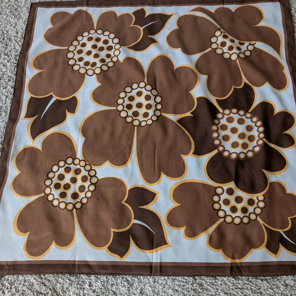 Vintage Brown Floral Scarf Retro